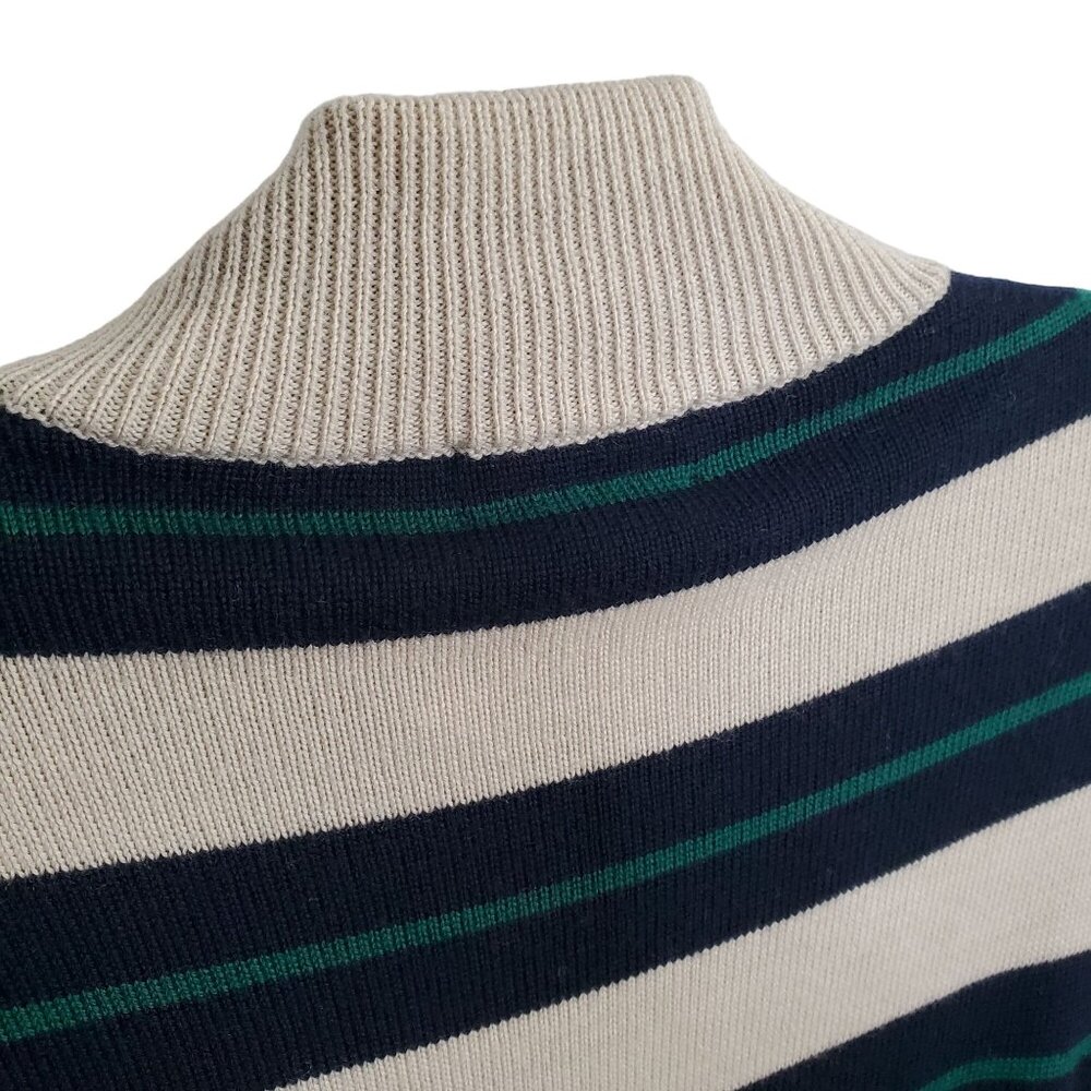 Brooks Brothers 346 Mens Size XL Sweater Merino Wool Striped Half-Zip Beige Navy - Picture 7 of 10